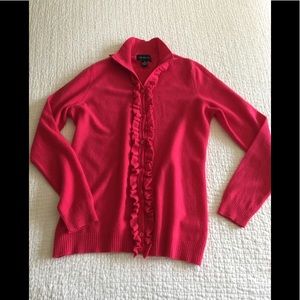 Like New McDuff rose cashmere cardigan w/front ruffle